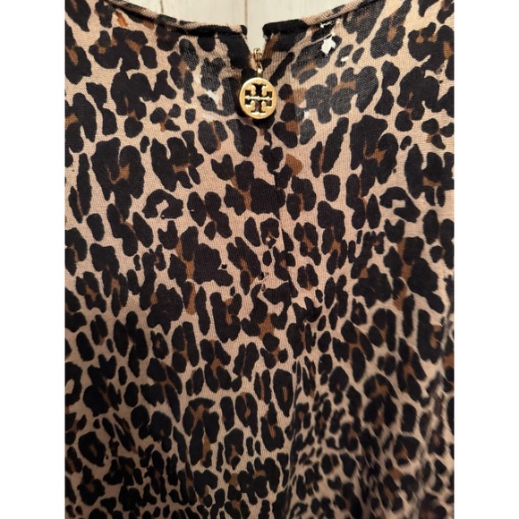 TORY BURCH LEOPARD Sleeveless Sweater Lightweight Wool W/ GOLD LOGO PULL Sz-Lg - Picture 4 of 10